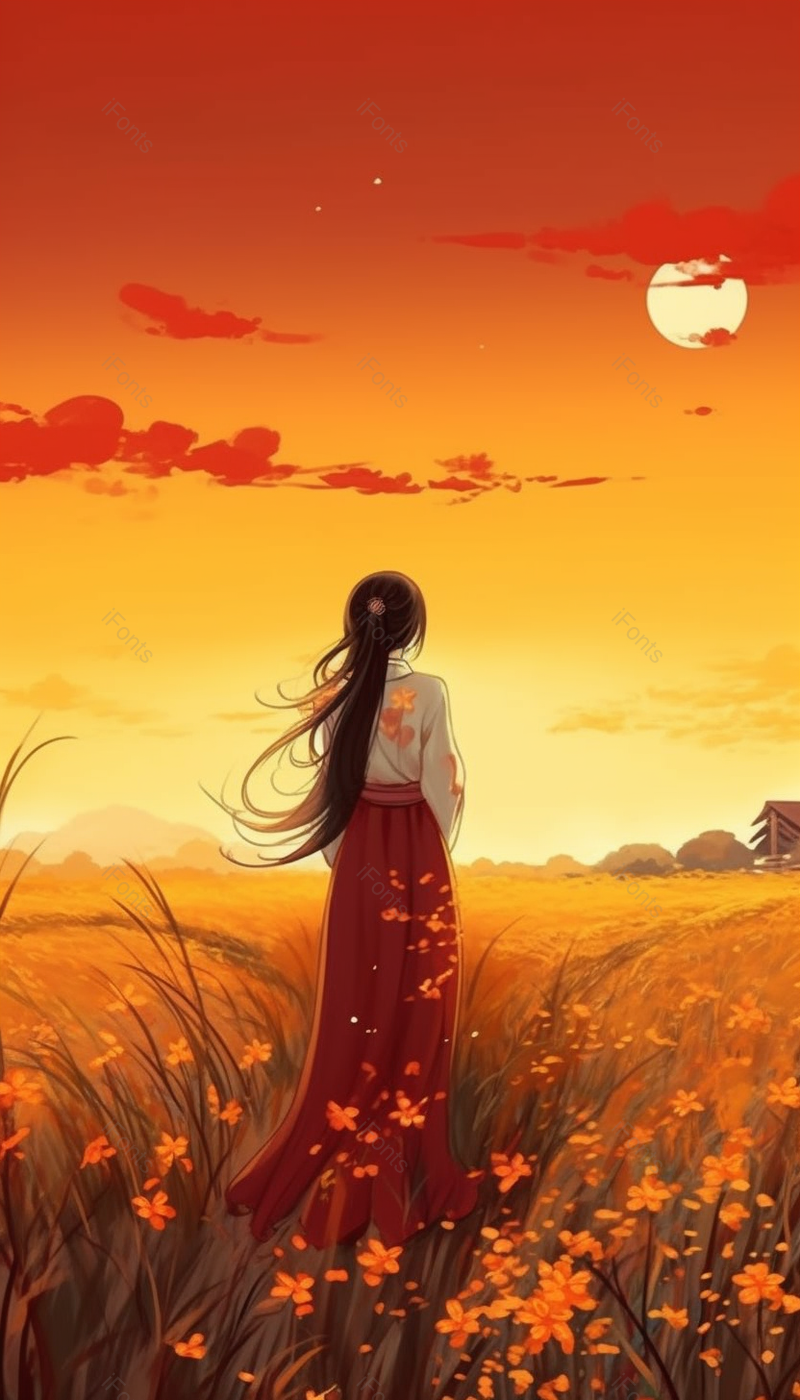 唯美人物背影晚霞风景插画背景,插画/手绘图,插画/手绘图库,插画/手绘图下载,插画/手绘